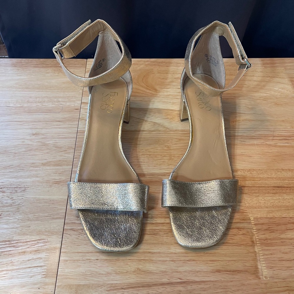Franco Sarto Gold Open-Toe Ankle Strap Block Heel Sandals